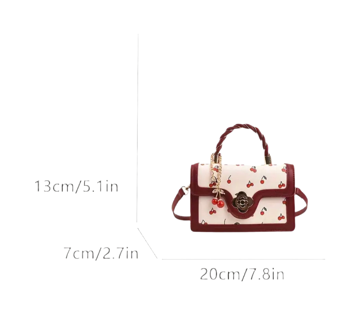 Cherry Print Turn Lock Handbag - White