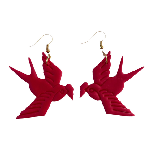 Swallows Dangle Earrings - Red