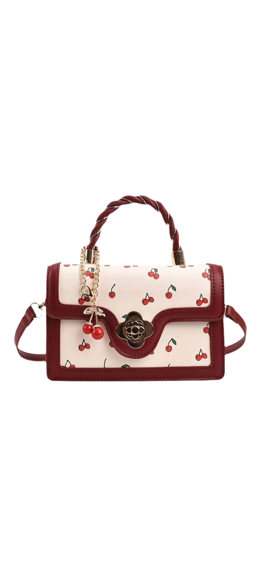 Cherry Print Turn Lock Handbag - Cherry