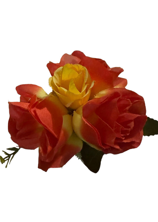 Red yellow & orange Rose Hair Clip