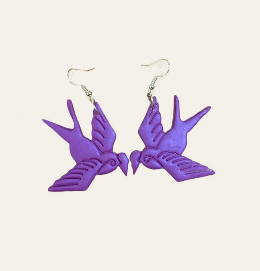 Swallows Dangle Earrings - Purple