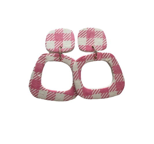 Gingham Retro Dangles - Pink