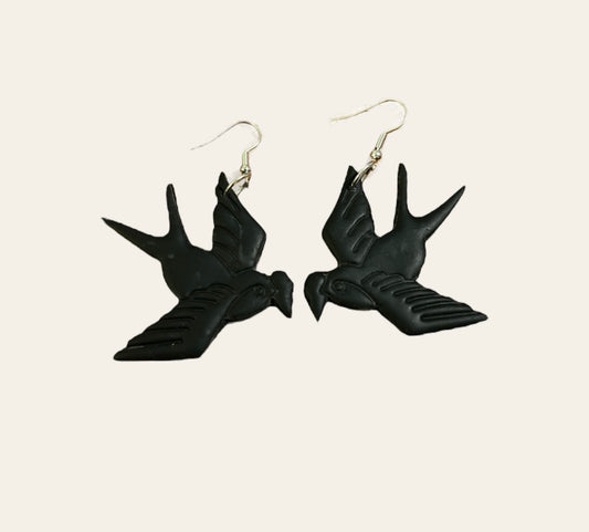 Swallows Dangle Earrings - Black