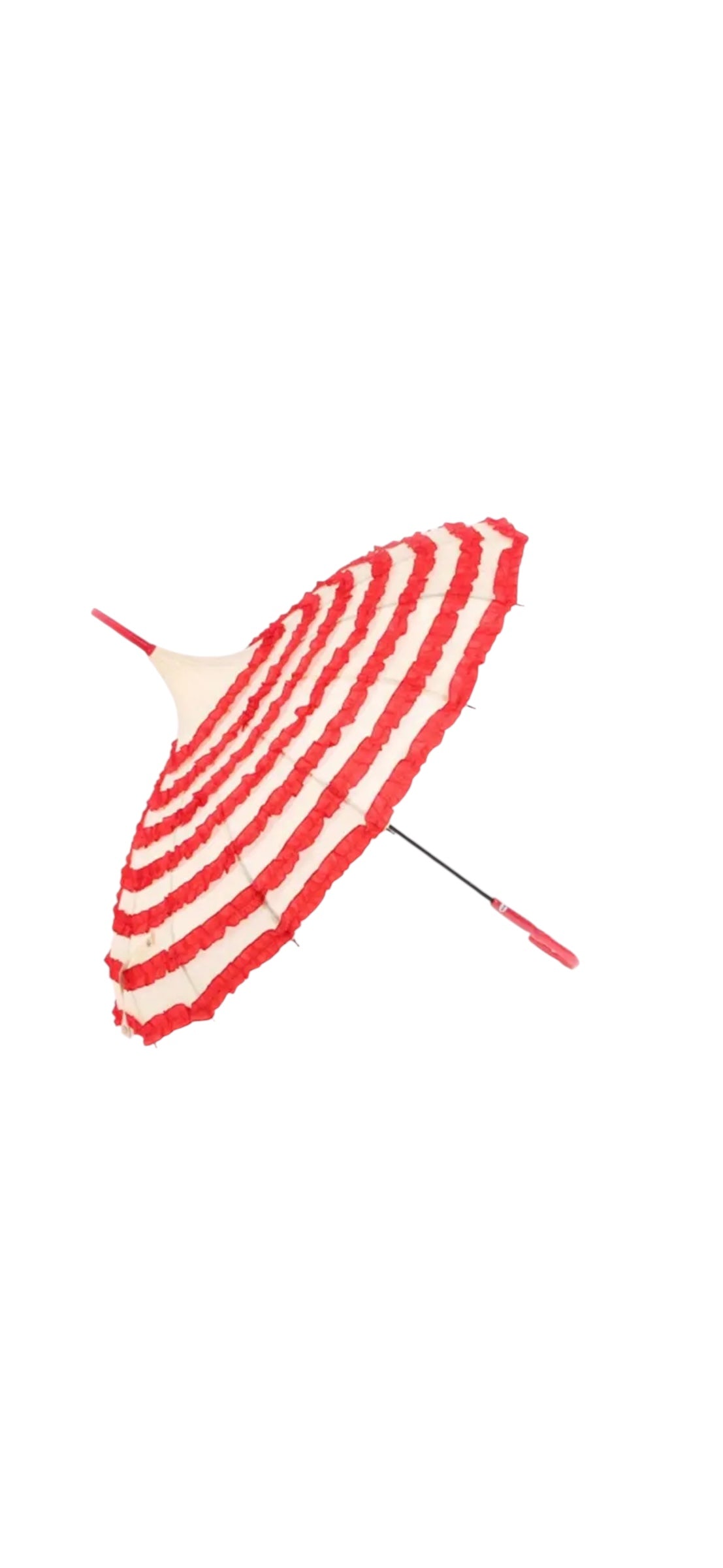 Retro Pagoda Parasol - Beige & Red Ruffles