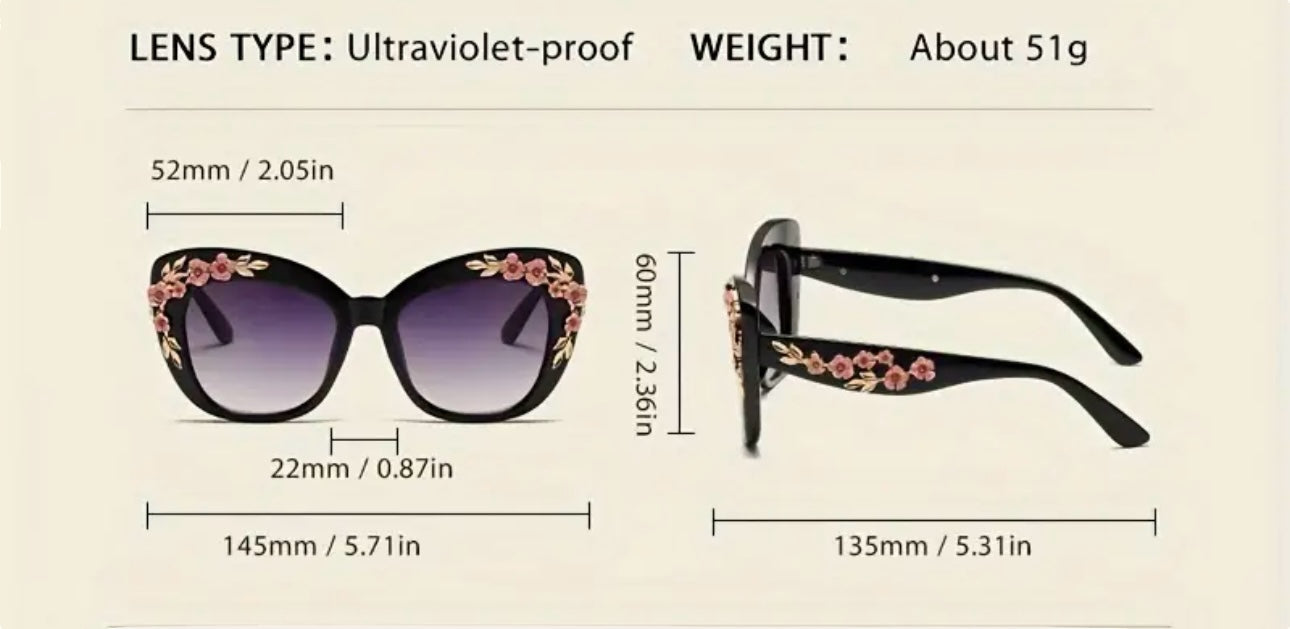 Retro Floral Sunglasses - Black