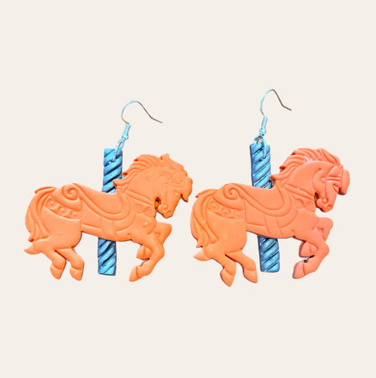 Carousel Pony Dangle Earrings - Orange