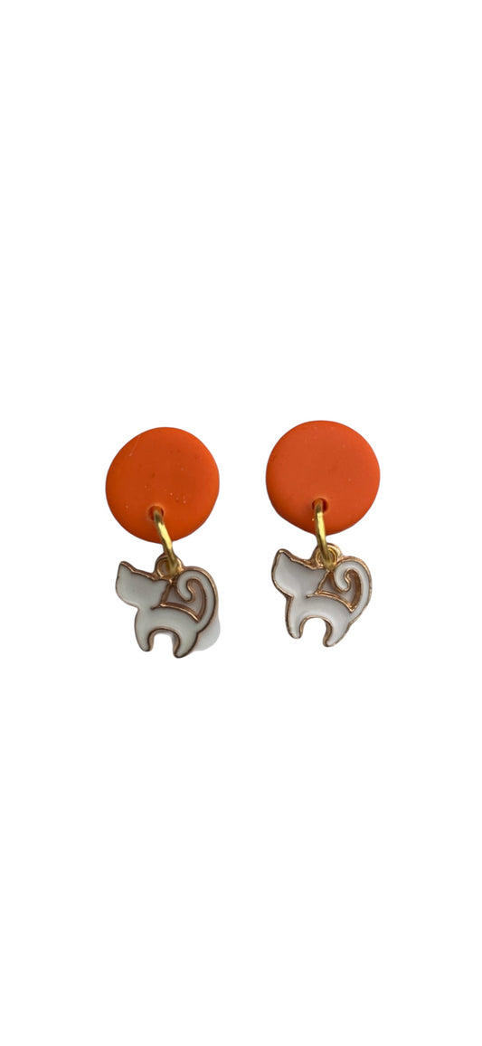 Friendly Kitty Dangle Earrings - White