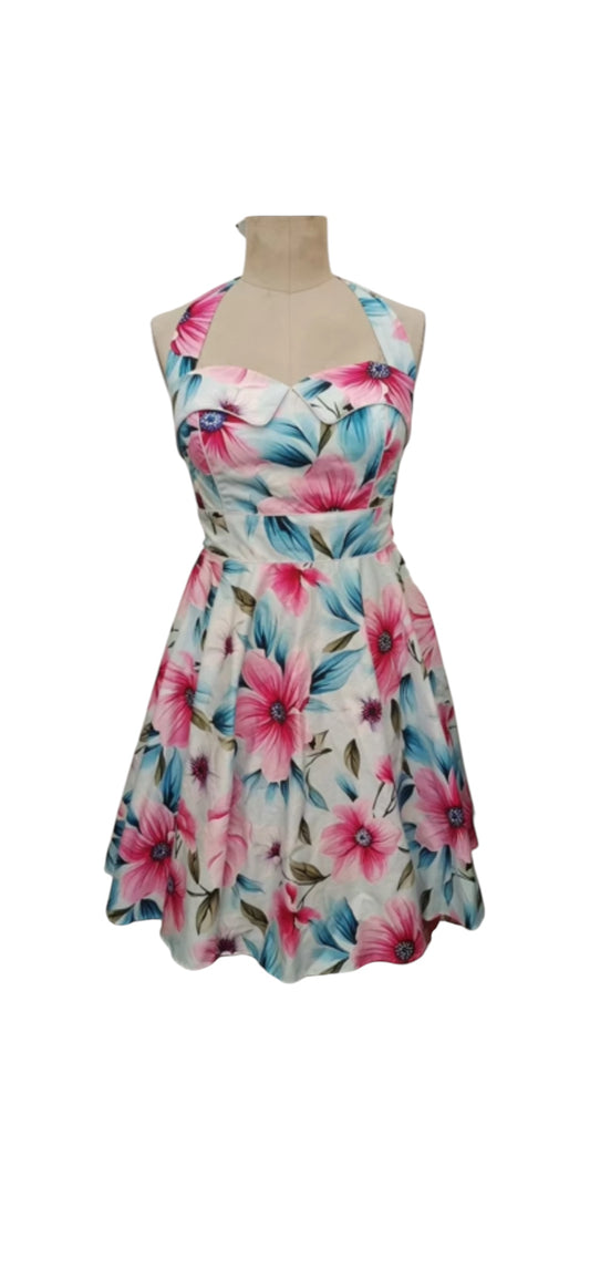Marilyn Watercolour Floral Halter Dress