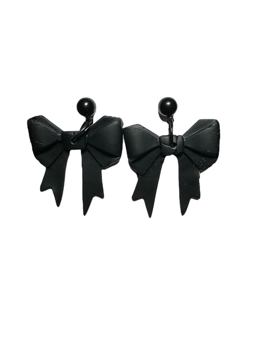 Bow Dangle Earrings - Goth Black