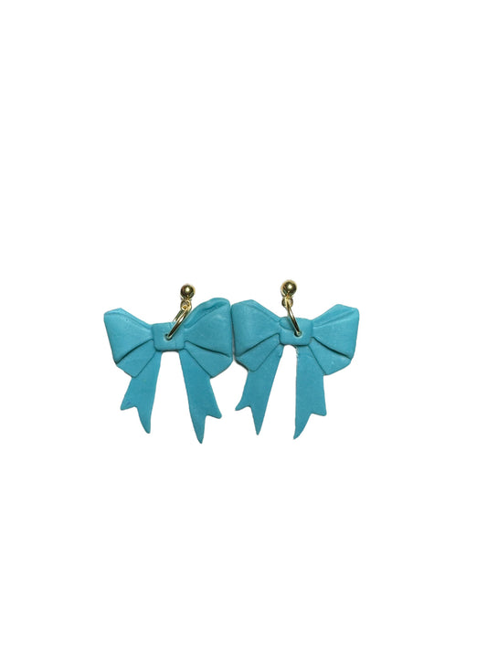 Bow Dangle Earrings - Blue