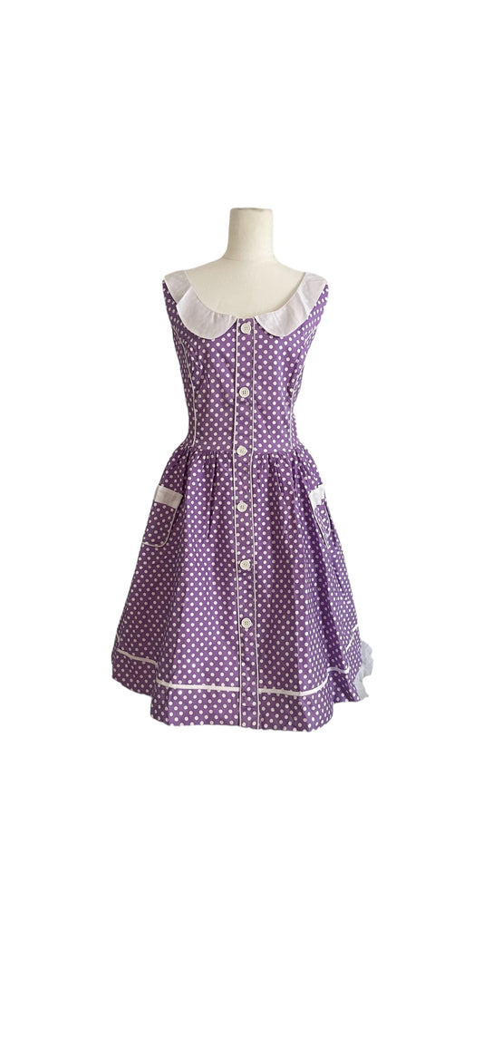 Sophia Polkadot Dress - Purple & White