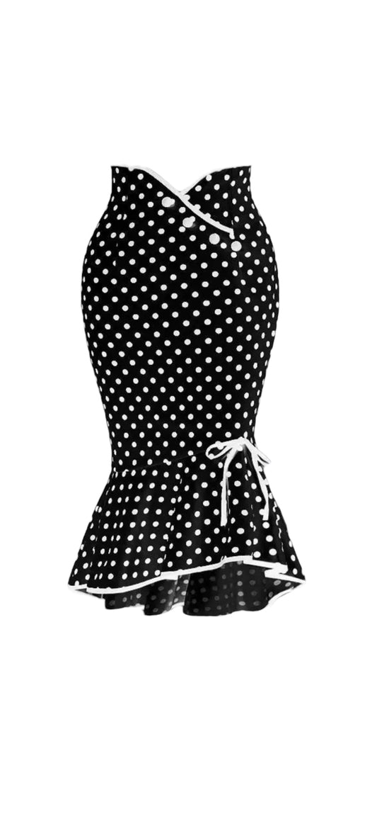 Spotty Mermaid Wiggle Skirt - Black/White