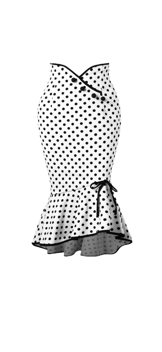 Spotty Mermaid Wiggle Skirt - White/Black