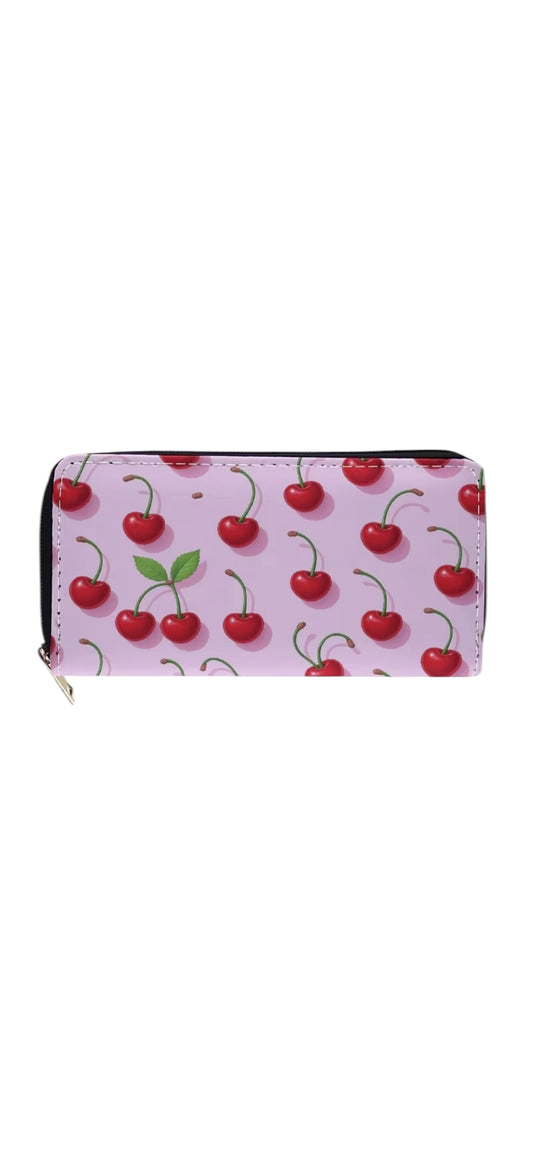 Pink Cherry Zip Around Wallet