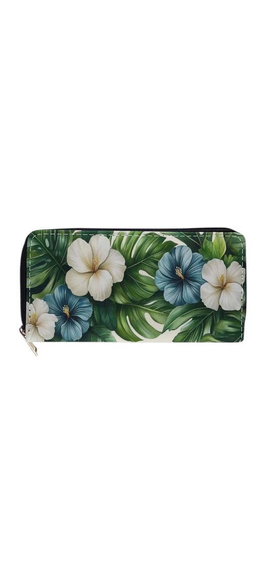 Hibiscus Zip Around Wallet - Blue/Green
