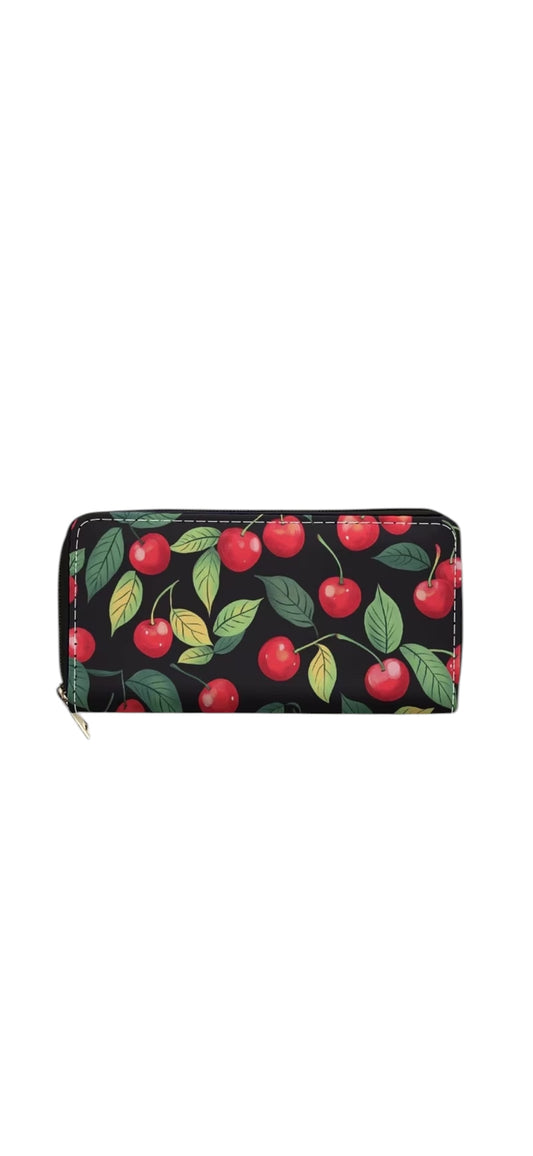 Leafy Cherry Zip Around Wallet