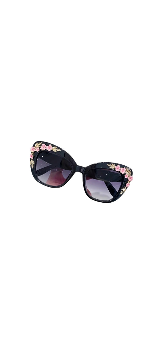 Retro Floral Sunglasses - Black