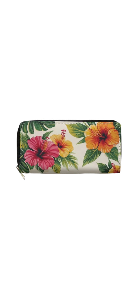 Hibiscus Zip Around Wallet - Pink/Orange