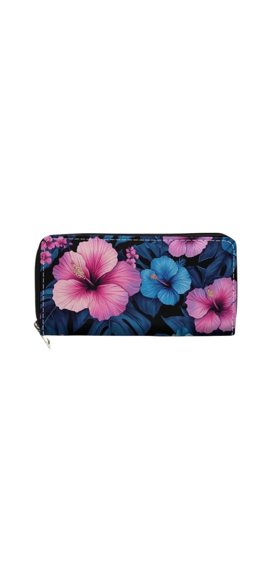 Hibiscus Zip Around Wallet - Pink/Blue