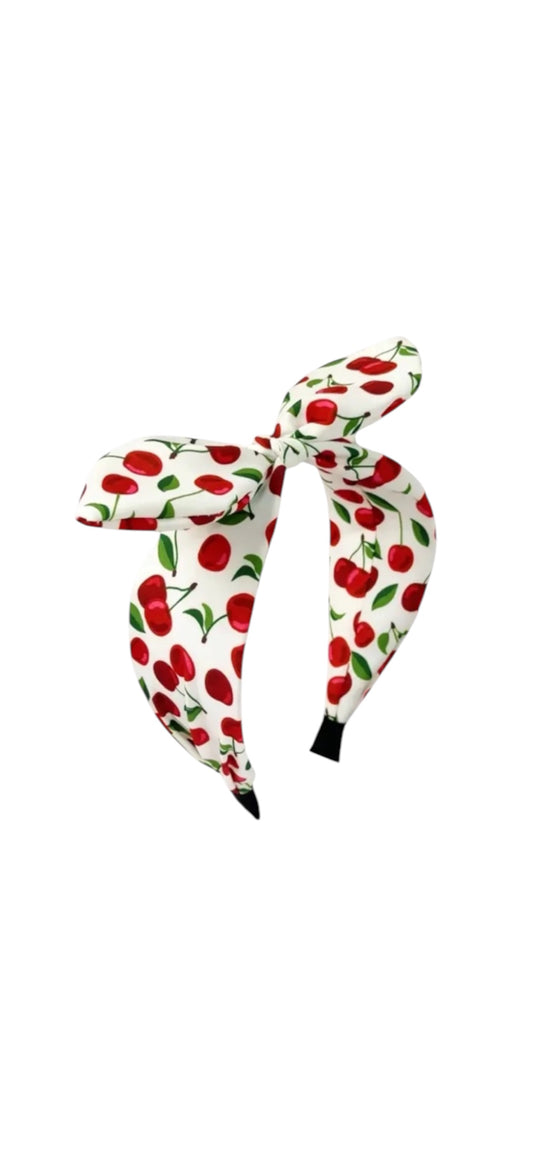 Rockabilly Headband - Cherry Print White