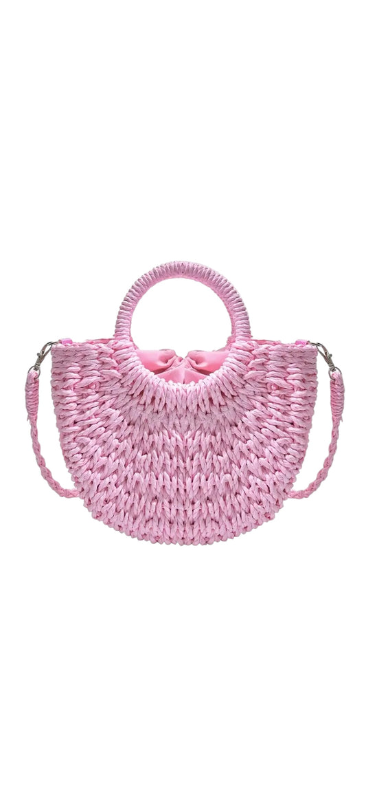Rattan Carry Bag - Baby Pink