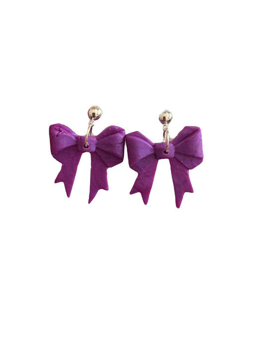 Bow Dangle Earrings- Purple