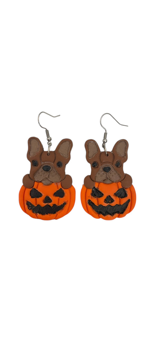 Puppies in Pumpkins Dangle Earrings