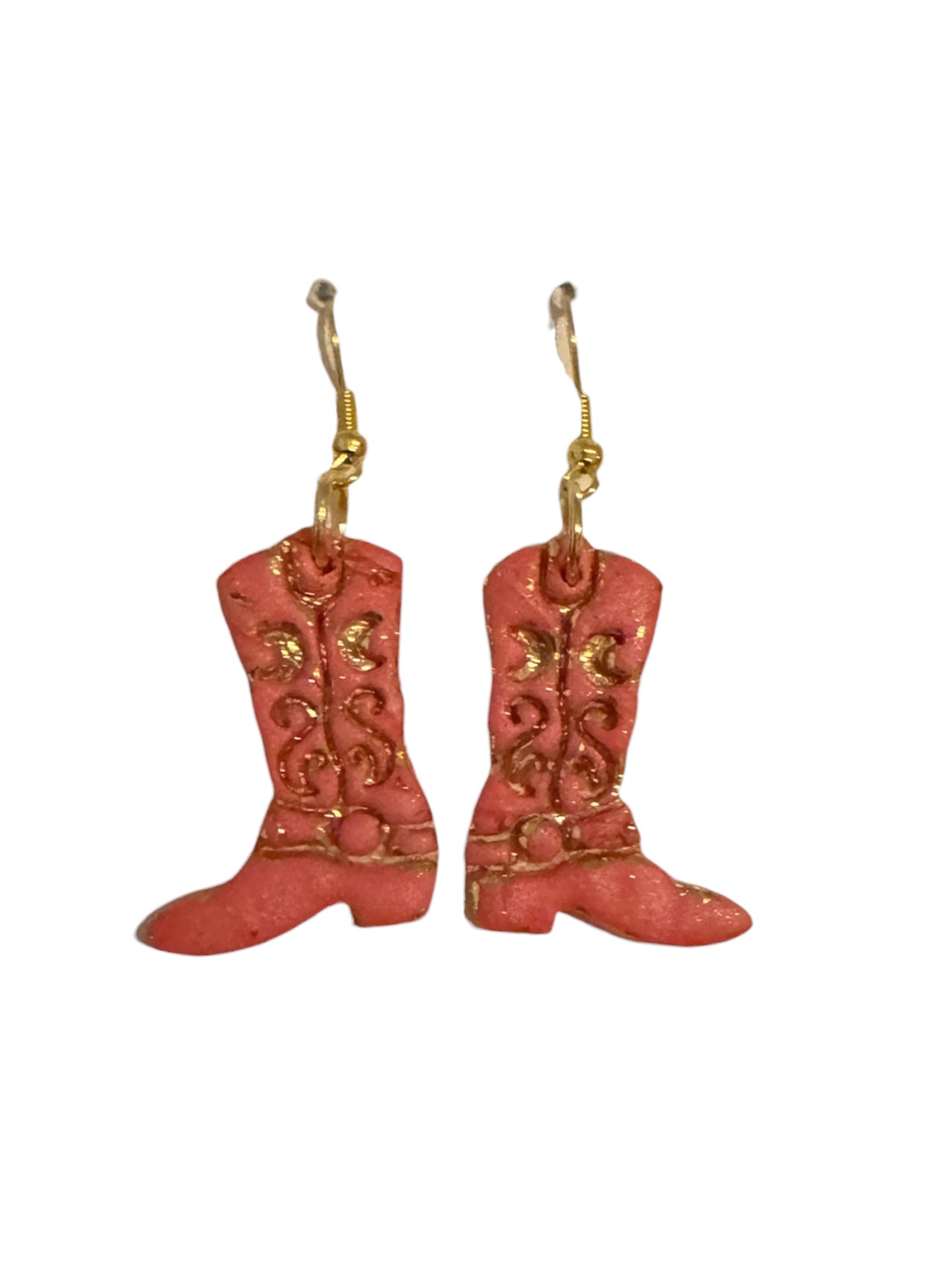 Vintage Cowgirl Boot Dangle Earrings - Pink/Gold