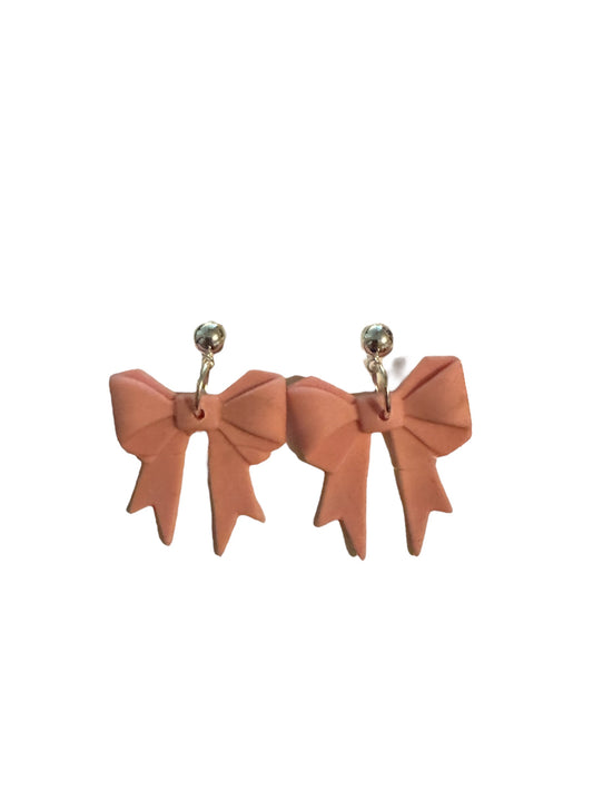 Bow Dangle Earrings - Baby Pink