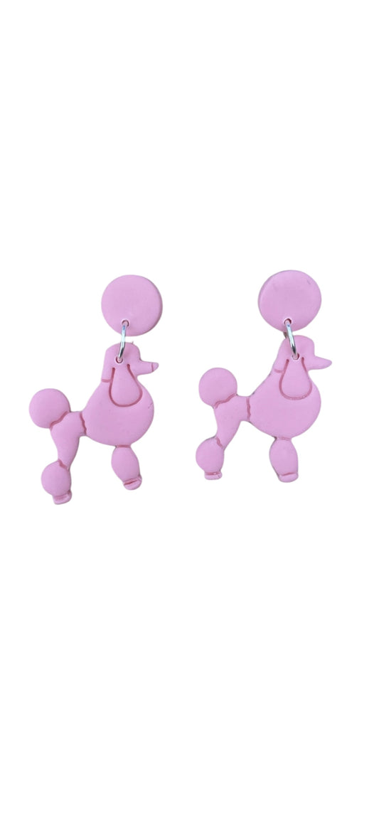 Poodle Dangle Earrings - French Pink