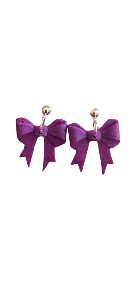 Bow Dangle Earrings- Purple