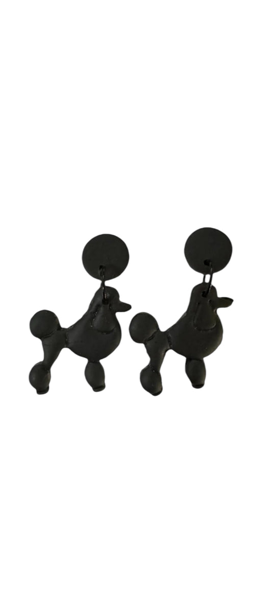 Poodle Dangle Earrings - Black