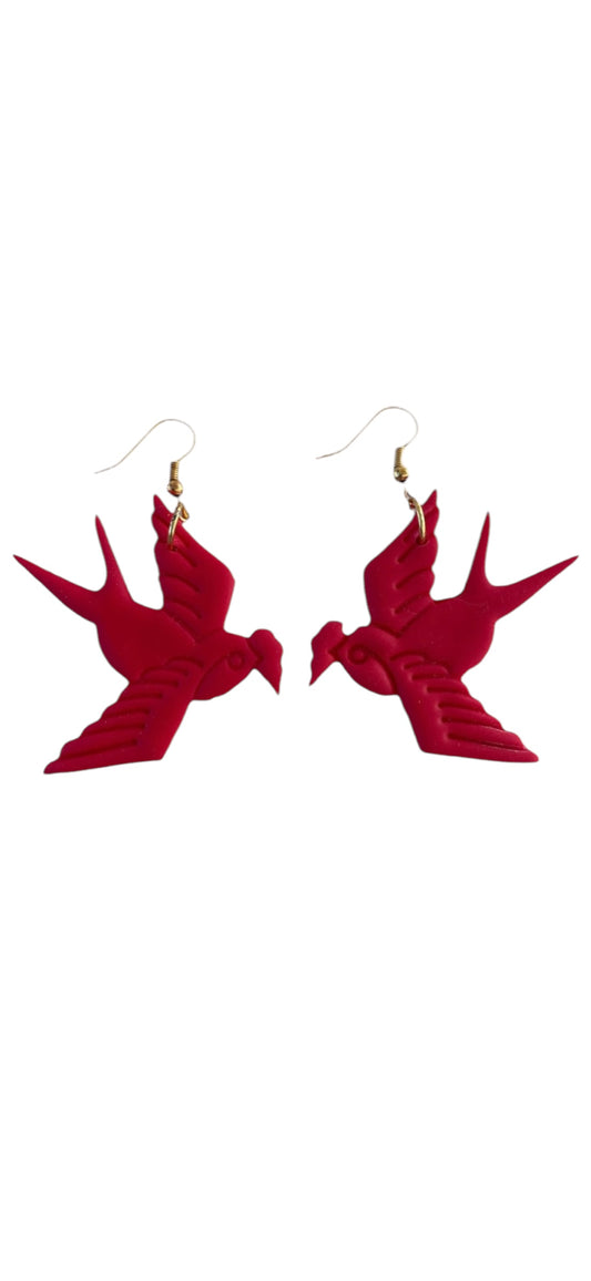 Swallows Dangle Earrings - Red