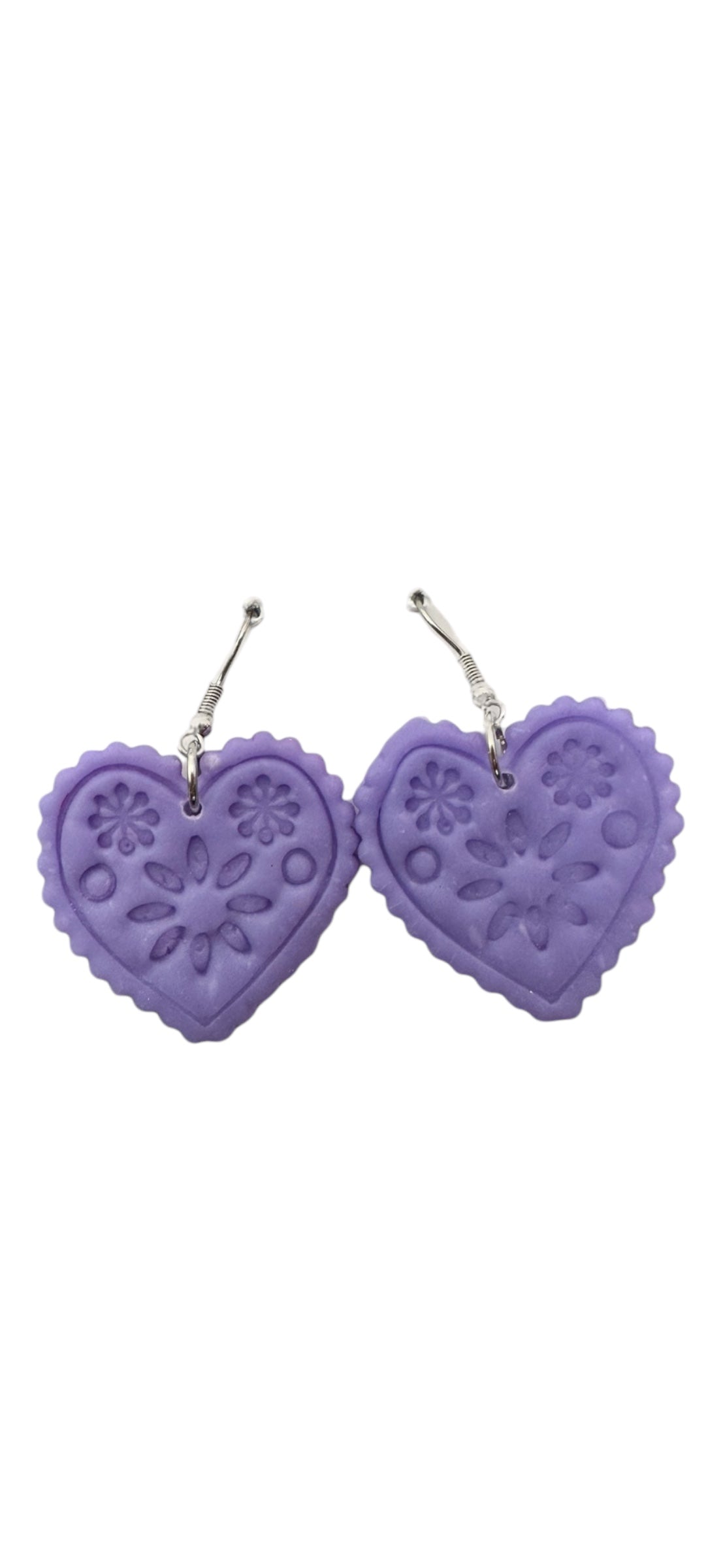 Embossed Heart Dangle Earrings - Purple Love