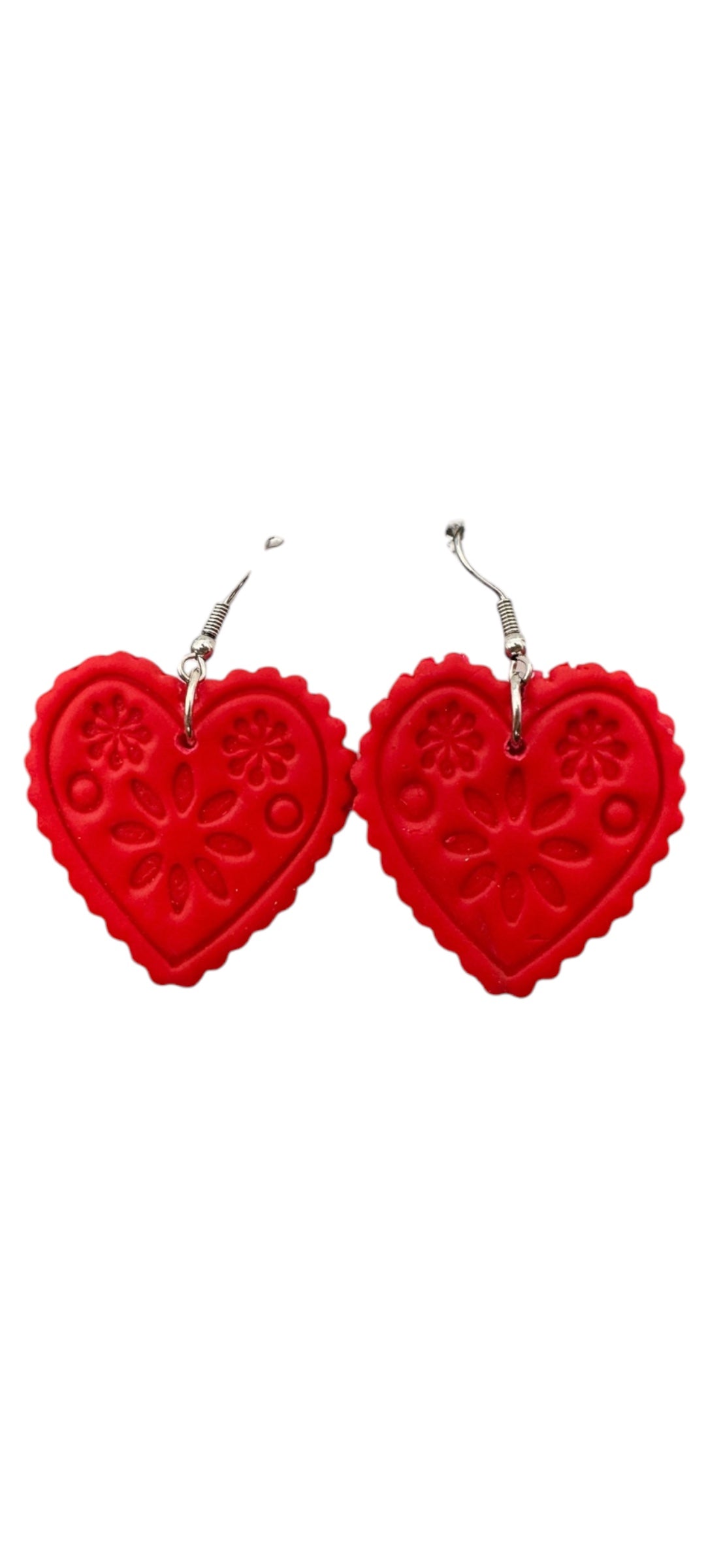 Embossed Heart Dangle Earrings - Red Valentine