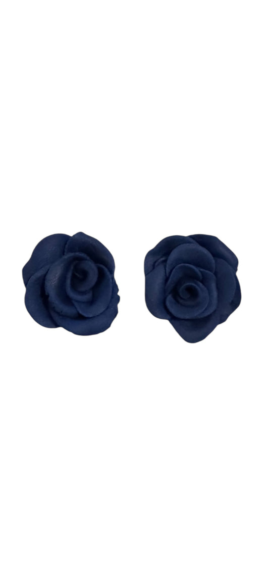 Handcrafted Rose Studs - Navy Blue