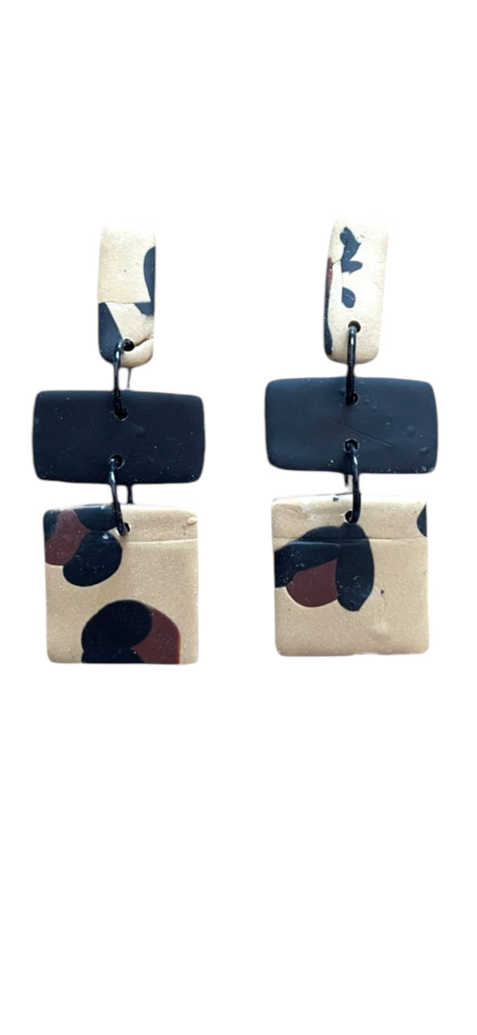 Triple Box Dangle Earrings - Leopard Print