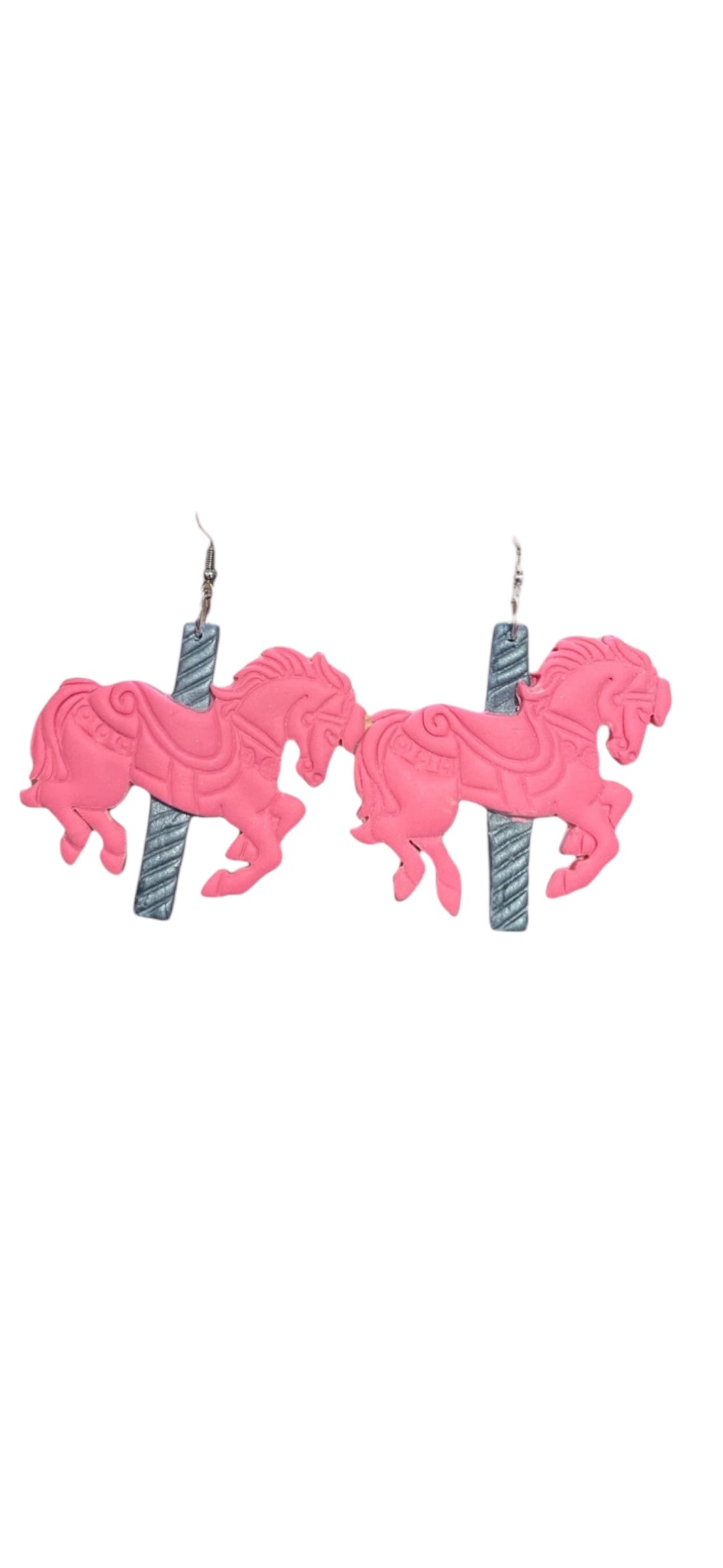 Carousel Pony Dangle Earrings - Pink & Silver