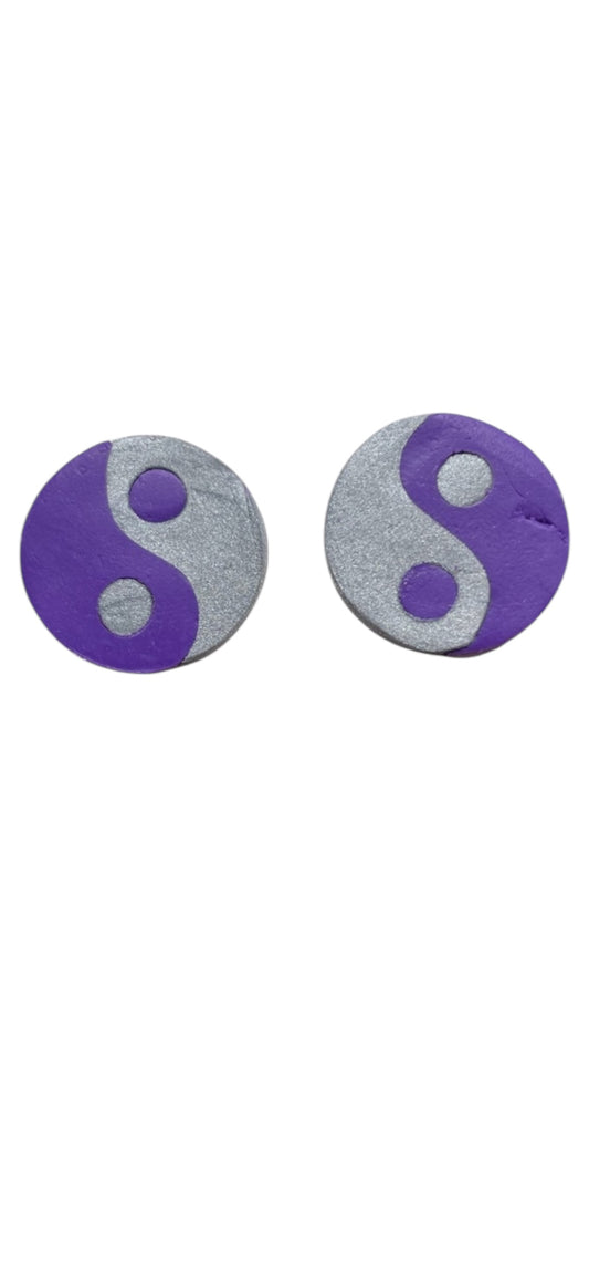 Yin & Yang Studs - Purple & Silver