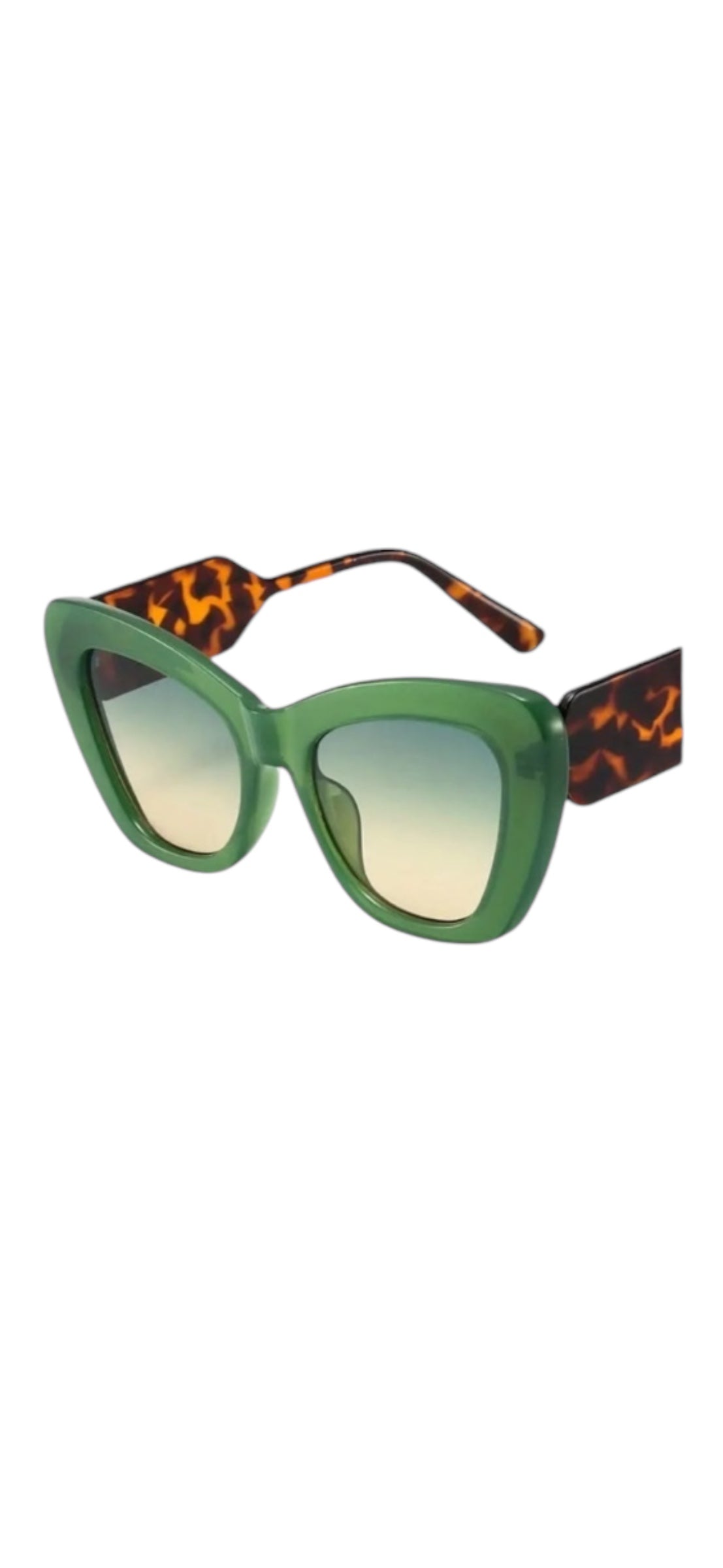 Retro Colour Block Sunglasses - Green & Tortoiseshell