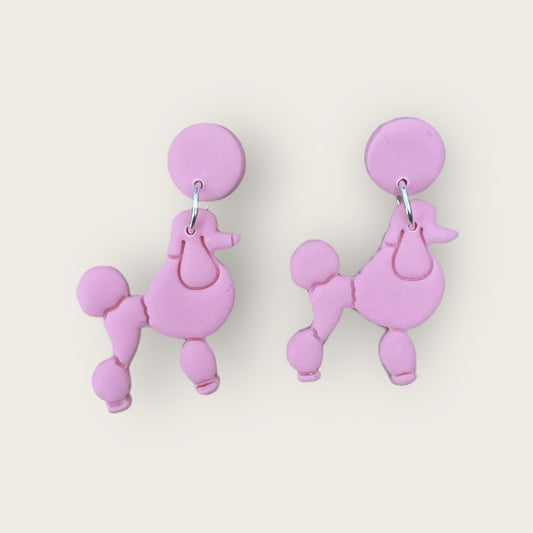 Poodle Dangle Earrings - French Pink