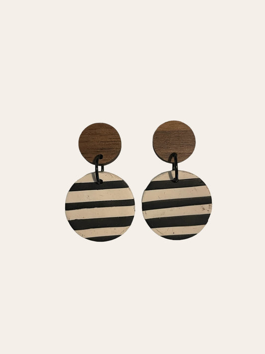 Striped Dangle Earrings - Black & White