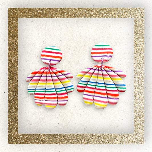 Fan-Dangle Earrings Large - Rainbow