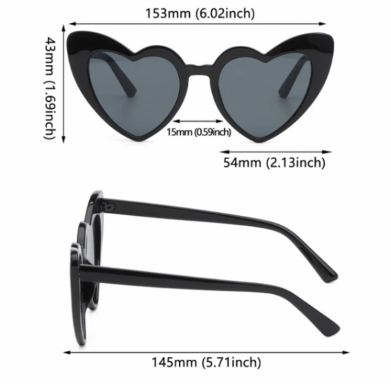 Retro Heart Sunglasses - BLACK