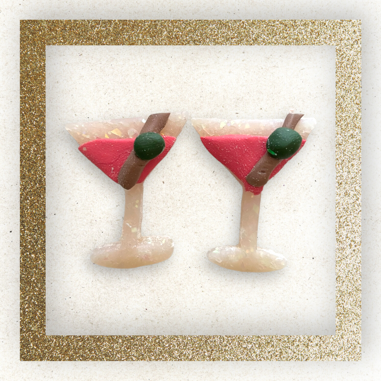 Martini Glass Statement Studs - Pink