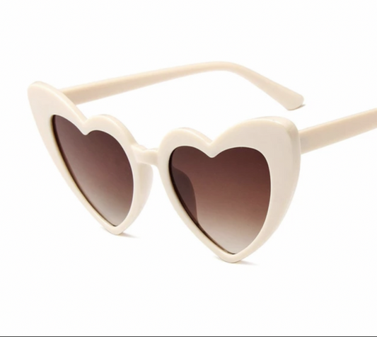 Retro Heart Sunglasses - CREAM